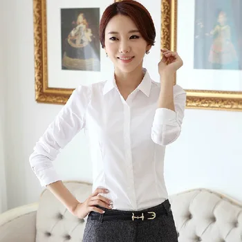 2020 na jar a na jeseň kórejský štýl tričko ženy biele tričko študent, profesionálne ženy, to veľké veľkosti, dlhé rukávy base, blúzky 8265