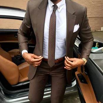 2020 Najnovšie kabát nohavice prevedeniach Hnedá mužov vyhovovali Slim fit módne tuxedos Svadobné business party šaty bunda+nohavice