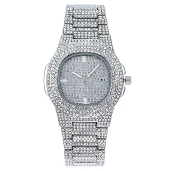 2020 najnovší dizajn luxusné zlaté všetky diamond dámske hodinky quartz hodinky z nerezovej ocele hodinky s kalendár Módneho priemyslu Hodinky