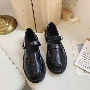 2020 nové jarné letné topánky žena kolo hlavu hlboko v ústach Japonský malé kožené topánky retro ploché topánky Zapatillas Mujer J14-98