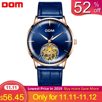 2020 nové mechanické hodinky DOM automatické pánske hodinky, luxusné značky modrý kožený remienok 3atm nepremokavé pánske relagio