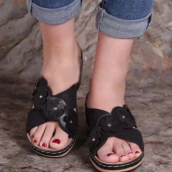 2021 dámske Sandále Kvety Otvoriť Špičkou Topánky Žena Mäkké Premium Ortopedické Nízke Podpätky Vychádzkové Topánky Sandále Žena Drop Shipping