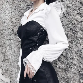 2021 Gotický Ženy Vintage Čierne Šaty Streetwear Hip Hop Harajuku Punk Oblečenie Slim Vysokým Pásom Šnúrkou Obväz Mini Šaty