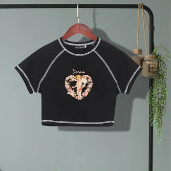 2021 Letnej Dopestovanej Topy pre Ženy Streetwear Hip Hop Harajuku T-shirt Gotický Krátky Rukáv Slim Ženský Top, Šaty, Tričká Čaj