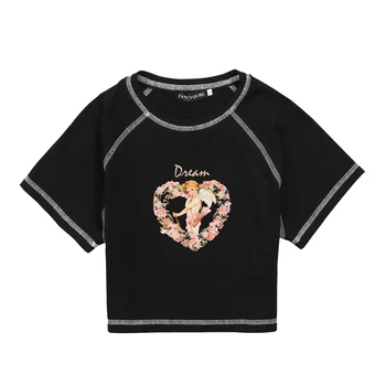 2021 Letnej Dopestovanej Topy pre Ženy Streetwear Hip Hop Harajuku T-shirt Gotický Krátky Rukáv Slim Ženský Top, Šaty, Tričká Čaj