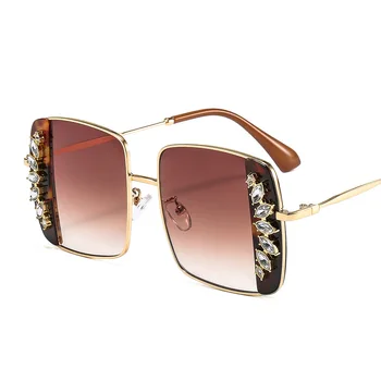 2021 Luxusné módne nový dizajn kovových námestie slnečné Okuliare vzor vykladané diamond ženy slnečné Okuliare Ženy módne Slnečné okuliare
