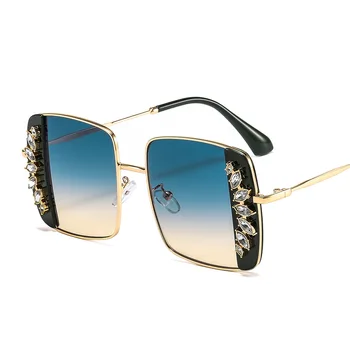 2021 Luxusné módne nový dizajn kovových námestie slnečné Okuliare vzor vykladané diamond ženy slnečné Okuliare Ženy módne Slnečné okuliare