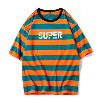 2021 Nové Pruhované Tričká Mužov Lete Ležérne pánske T-shirt kórejský Streetwear Módy Tees Mužov Značky List Hip Hop Vintage Topy 222