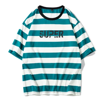 2021 Nové Pruhované Tričká Mužov Lete Ležérne pánske T-shirt kórejský Streetwear Módy Tees Mužov Značky List Hip Hop Vintage Topy