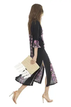 2021 Nové Výšivky Dlhé Šaty Flower Design, Móda Split Šaty tvaru Bavlna Boho Šaty Svetlice Rukáv Lete Vestidos Rúcha
