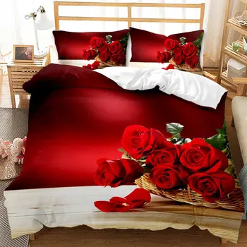 2021 Valentína Darček Perinu 3ks Rose Deka Kryt posteľná bielizeň Nastaviť Kráľovná Kráľ Cumlík Kryt jednoduché Dvojité Obliečky 16966