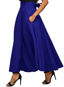 2021 Ženy Štrbinou Dlho Maxi Sukne Vintage Módne Dámy Skladaný Horela Vrecká Čipky Luk Plus Veľkosti 4XL Sukne 13131