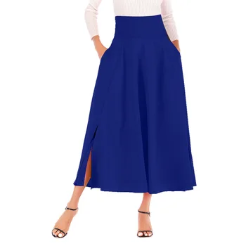 2021 Ženy Štrbinou Dlho Maxi Sukne Vintage Módne Dámy Skladaný Horela Vrecká Čipky Luk Plus Veľkosti 4XL Sukne