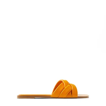 2021New DTM Dizajnér Mimo Papuče orange a viac farby s štvorcové prst kríž prešívanie ploché sandále