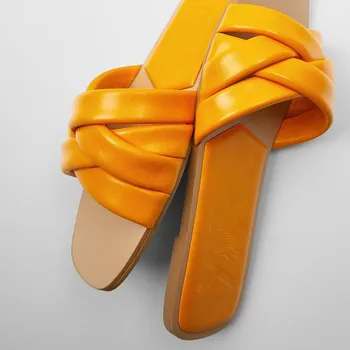 2021New DTM Dizajnér Mimo Papuče orange a viac farby s štvorcové prst kríž prešívanie ploché sandále
