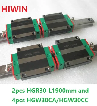 2ks originálne Hiwin lineárne sprievodca HGR30 -L 1900mm + 4pcs HGW30CA HGW30CC príruby blok prepravu