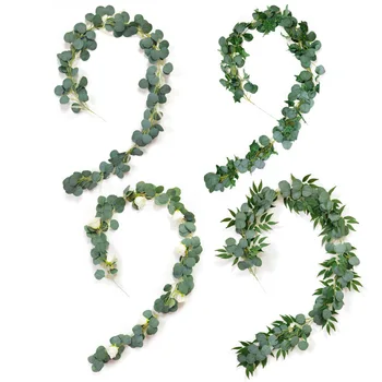 2M Eukalyptu Vína s Rose Ratan Falošné Rastliny Ivy Veniec Wall Garden Home Decor Svadobné Dekorácie Umelé Rastliny Zelené