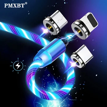 2m Magnetické Nabíjanie Telefónu kábel USB Typu C Kábel Svetelný Tok Osvetlenie Údaje Drôt Pre Huawei, Samsung iPhone Nabíjačka LED Micro Kable