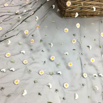 2yards Daisy Kvetinové Výšivky Transparentné francúzsky Čistý Čipky Textílie Afriky Tylu Oka Textílie, Čipky Vysokej Kvality Pre Oblečenie Šaty