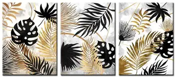 3 Kus Plátno na Stenu Umenie Gold a Black Tropické Listy Maliarske Umenie Výtlačkov Botanická Rastliny Plagáty, Spálne, Kúpeľňa Stenu Decor