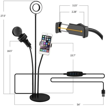 3 v 1 LED Selfie Krúžok Svetlo Stolné Lampy Mobilný Telefón Majiteľa s Mikrofónom Držiak pre Smartphony Video Stander 3037