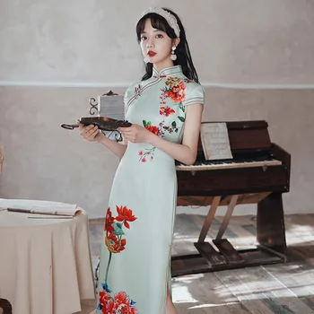 3 Štýl Ženy Dlho Plus Veľkosť Čínskej Qipao Večerné Šaty Kvetinové Módne Letné Cheongsam Elegantné Orientálnou Party Šaty