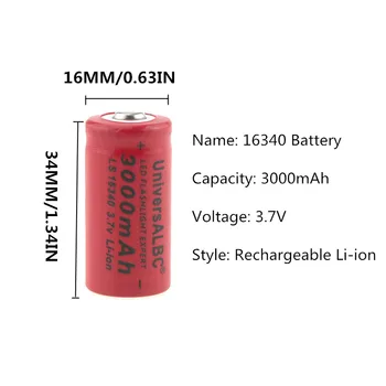 3000mAh Nabíjateľná 3,7 V Li-ion 16340 Batérie CR123A Batérie, LED Baterka Cestovné Sieťovej Nabíjačky Pre 16340 CR123A Batérie
