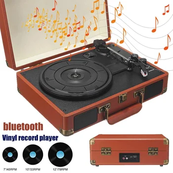 33/45/78 RPM Vintage Brown Bezdrôtová ortable Kufor Gramofónu Vinyl Telefón, Prehrávač, Aux-in, Line-out 100-240V Hot