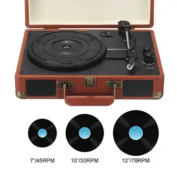 33/45/78 RPM Vintage Brown Bezdrôtová ortable Kufor Gramofónu Vinyl Telefón, Prehrávač, Aux-in, Line-out 100-240V Hot