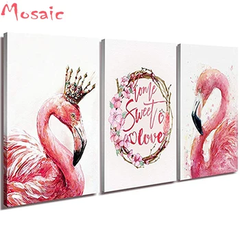 3d Diamond Výšivky,3 ks Elegantné Ružové Plameniaky Kráľ a Kráľovná Obrázky,Sladká Láska,diy 5d diamond maľovanie cross stitch súpravy