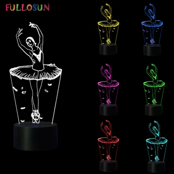 3D Ilúziu Lampa Balet Girl LED USB 3D Nočné Svetlo 7 Farieb Blikajúce Novinka LED stolná lampa, ako Deti Nočné Ozdoby