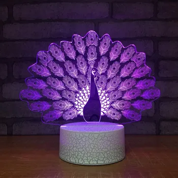 3D Ilúziu Novinka Lampa 7 Zmena Farby Páva Ľahký Dotyk Spínač a Vzdialené Stôl písací Stôl Svietidlá pre Deti Spálňa Narodeninám