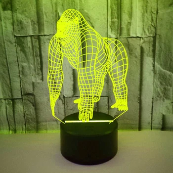 3D LED Nočné Svetlo Gorila s 7 Farieb Svetla, pre Domáce Dekorácie, Lampy Úžasné Vizualizácie Optické Ilúzie Úžasné 51178