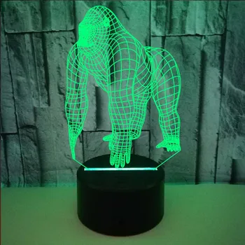 3D LED Nočné Svetlo Gorila s 7 Farieb Svetla, pre Domáce Dekorácie, Lampy Úžasné Vizualizácie Optické Ilúzie Úžasné