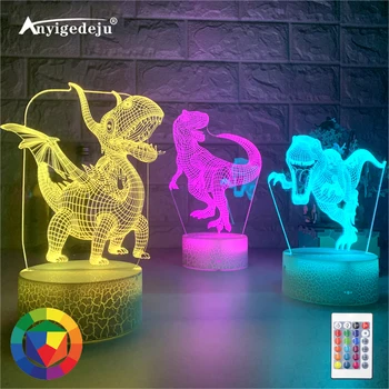 3D LED Nočné Svetlo Lampy Dinosaura Series USB AA Batérie Nočné svetlo Diaľkové Ovládanie, Stolové Lampy, Hračky Darček Pre dieťa Domáce Dekorácie