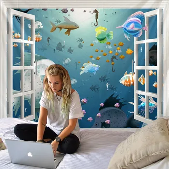 3D Morského Života Psychedelic Gobelín Boho Mandala Stene Visí Kráľovská Modrá 3D Hippie Nástenné Gobelíny Domova Mint Yoga Mat