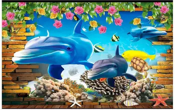 3D nástenné maľby, tapety vlastný obrázok nástenná maľba na stenu papier HD Shark Morského Sveta Pozadí Steny obývacia izba dekorácie 3d tapety