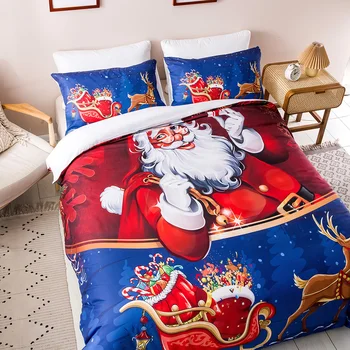 3D posteľná bielizeň nastaviť obliečka na Vankúš perinu 3 ks Sada Twin Plný kráľovná king size Happy Christmas 2020 nové Červené Santa Claus Deka Kryt