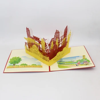 3D Ručné Farebné Chongqing Scenérie Papier Pozvanie Pohľadnice, Pohľadnice Deti Business Darček Čína Suvenír Zber