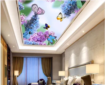 3d spálňa tapety vlastné foto krásne fialové ratan motýle strop, nástenné maľby, 3d nástenné maľby, tapety na steny, 3 d