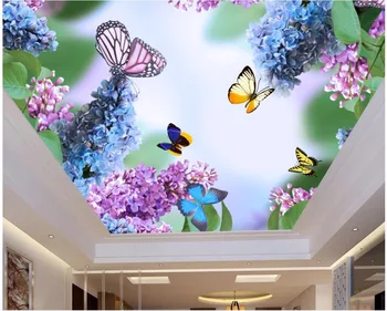 3d spálňa tapety vlastné foto krásne fialové ratan motýle strop, nástenné maľby, 3d nástenné maľby, tapety na steny, 3 d