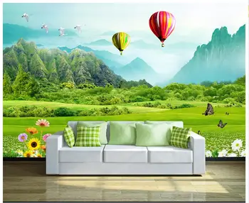 3d tapety vlastné 3d nástenné maľby, tapety nástenná maľba módne Čerstvej trávy horských balón 3D TV pozadie 3d obývacia izba tapety