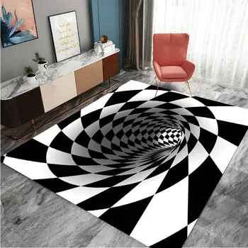 3D Vír Ilúziu, Koberce pre Obývacej Izbe Čaj Stôl Black&White Vírivá Protišmykových Veľké Plochy Kobercov Spálňa Rohože Domova