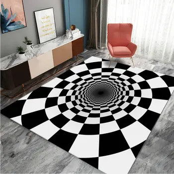 3D Vír Ilúziu, Koberce pre Obývacej Izbe Čaj Stôl Black&White Vírivá Protišmykových Veľké Plochy Kobercov Spálňa Rohože Domova
