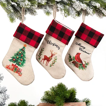 3ks Roztomilé Vianočné Závesné Klasické Ponožky Deti Candy Darčekové Balenie Vrece Vianoce Vták Jeleň Strom Vzor Stromu Visí Embellishment