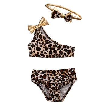 3ks/Set Letný Detský Baby Girl Leopard Oblečenie Luk Topy bez Rukávov + Šortky, Nohavice + hlavový most Oblečenie Set sa