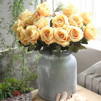 3ks/veľa hodváb rose umelé kvety vysoko kvalitné svadobné falošné kvety pre domáce party dekor valentínsky darček stôl a príslušenstvo