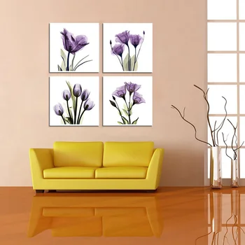 4 Ks Elegantné Tulipán Fialový Kvet Plátno Tlačiť Wall Art Maľovanie na Obývacia Izba Dekor a Moderné Domáce Dekorácie Obrázok 78