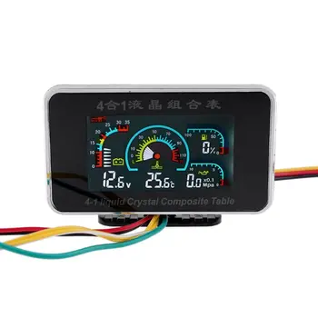 4 V 1 LCD Auto Digitálny BUDÍK Meradlo Tlaku Voltmeter Volt Teplota Vody Tlak Oleja palivomer Snímač Teploty