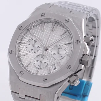 41mm Mužov Sledovať vk Quartz Japonskej Chronograf Hodinky z Nerezovej Ocele Náramok Sapphire Crystal Náramkové hodinky Mužov